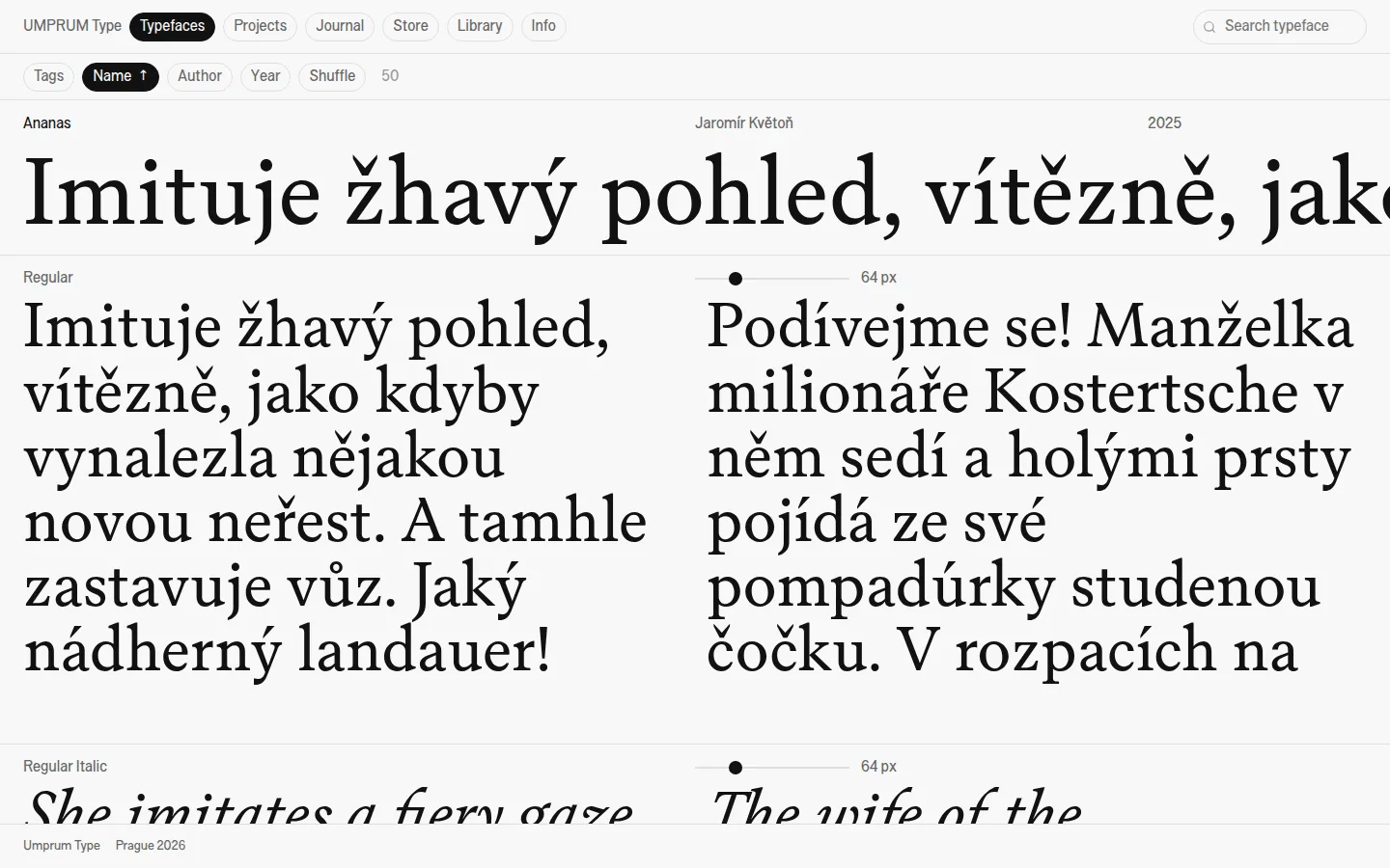 A type specimen on the UMPRUM Type site